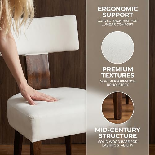 Image of Mid Century Modern Dining Chairs, Farmhouse Velvet Upholstered Accent Chair Curved Backrest Kitchen Chairs Set of 2, with Hardwood Frame, Cream, Velvet-beige