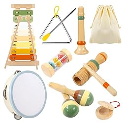 Dhnvcud Kids Musical Instruments Wooden Baby Toddler Montessori Musical Toys for 3+ Year Old, Xylophone Maracas Girl Toys Baby Wooden Baby Toys with Storage Bag for Girl Boy Gifts