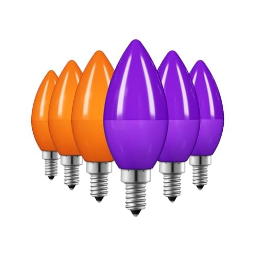 EDISHINE Christmas C35 Purple & Orange Dimmable LED Light Bulb, E12 Candelabra Bulbs, 60 Watt Equivalent, LED Chandelier Bulb, Vintage Candle Light Bulb for Christmas, Festival Decor Bulbs,