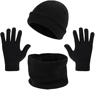 Lanjue Hat Scarf Gloves Set, Winter Thermal Knitted Beanie Hat Warmer Touchscreen Fleece Neck Warmer Neck for Men Women Outdoor