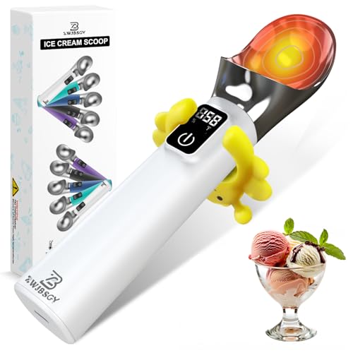 Electric Heated Ice Cream Scoop with ON/OFF and LED Display, 5000mAh Battery Rechargeable Heated Ice Cream Scoop Ideal for Scooping Hard Ice Cream and Frozen Desserts,Gift for Ice Cream Lovers (White)