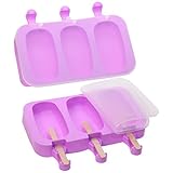 Mini Skater Ice Cream Silicone Molds with Lid, 3 Cavities Homemade Ice Pop Molds Maker for DIY Cakesicles, 2Pcs (Oval)