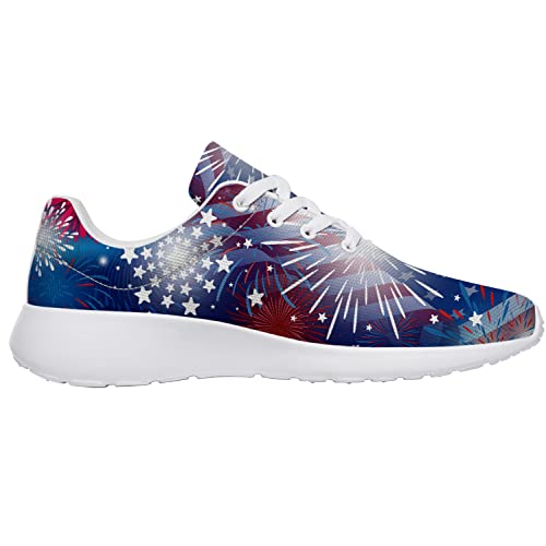 4th July Fireworks Shoes Womens Mens Tennis Shoes Red White and Blue Patriotic Running Sneakers Gifts for Girls Boys,US Size 8 Women/6 Men2