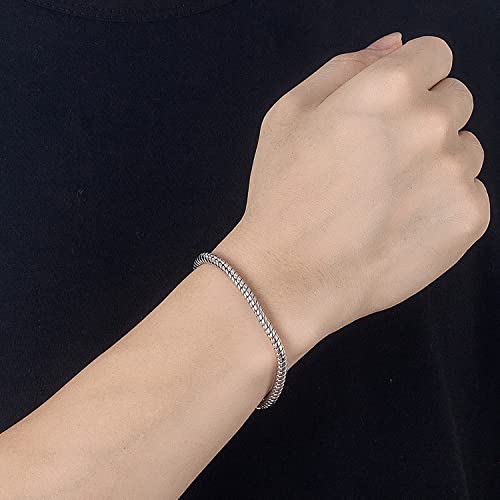 Dankadi Italy Smooth 3Mm 4Mm Round Snake Chain Bracelet Solid 925 Sterling Silver Men Women Teen Boy Girls 6.3" 6.7" 7" 7.5" 8" 8.5" 9" 9.5" Bangle Charm Jewelry Gift (4Mm, 7.5 Inches) #TOP1