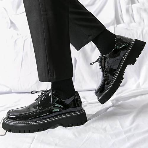 Image of Men's Patent Platform Leather Classic Oxford Shoes Round Toe Lug Sole Non-Slip Lace-Up Business Leather Shoes Fashionable Work Formal Oxfords