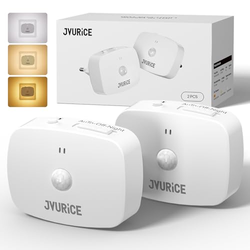 JVURICE Veilleuse Prise Électrique, 2 Veilleuses Détecteur de Mouvement, 3 Températures de Couleur, Luminosité de 10 à 60 Lm, Mode Nuit, Convient pour...