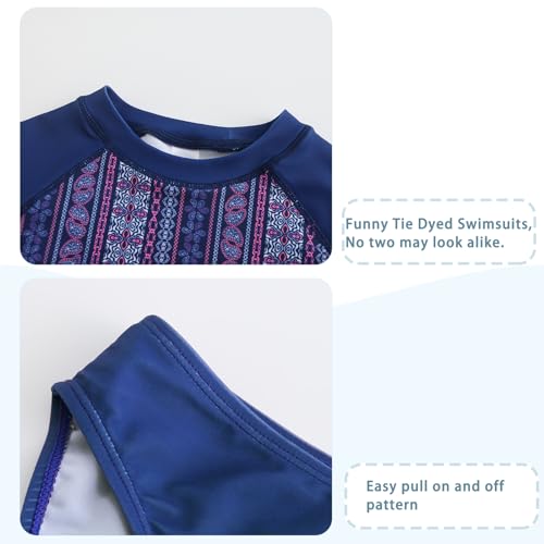 Image of Girls Long Sleeve Rash Guard Set Tie Dye Bathing Suits Two Piece Swimsuits for Kids Swim Shirts 3-16 Years