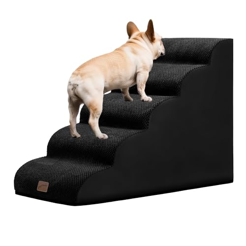 GoGoBunny Ramp Dog Stairs for High Beds 22.6" H, 5-Step Dog Slope Stairs with Durable Waterproof Fabric Cover, Pet Steps for Old Large Dogs Climbing, Non-Slip Sturdy Indoor Step, Black