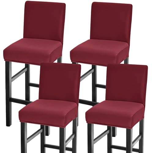 Image of Bar Stool Covers Counter Chair Slipcovers Set of 4,Wine Red | Stretch Barstool Seat Covers,Washable Removable Pub Tall Stool Slipcover,Bar Chair Cover for Kitchen Dining Room Cafe
