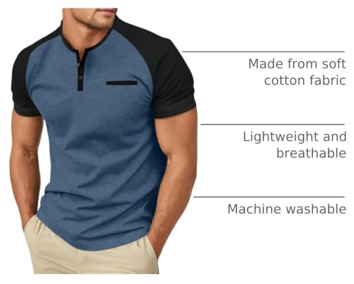 Image of Sailwind Men's Cotton Henley Short Sleeve Casual T-Shirts with Pocket