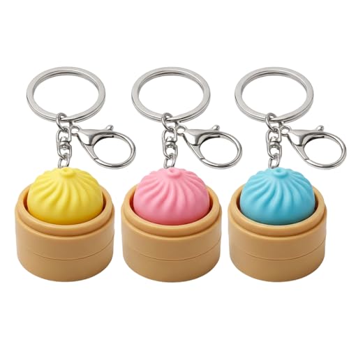 NKMJOK 3 PCS Clicker Dumpling Keychain Dumpling Keychain Clicker Fidget Tool for Stress Relief and Focus Random Color Assortment with Durable Carabiner Clip for Bags and Keys