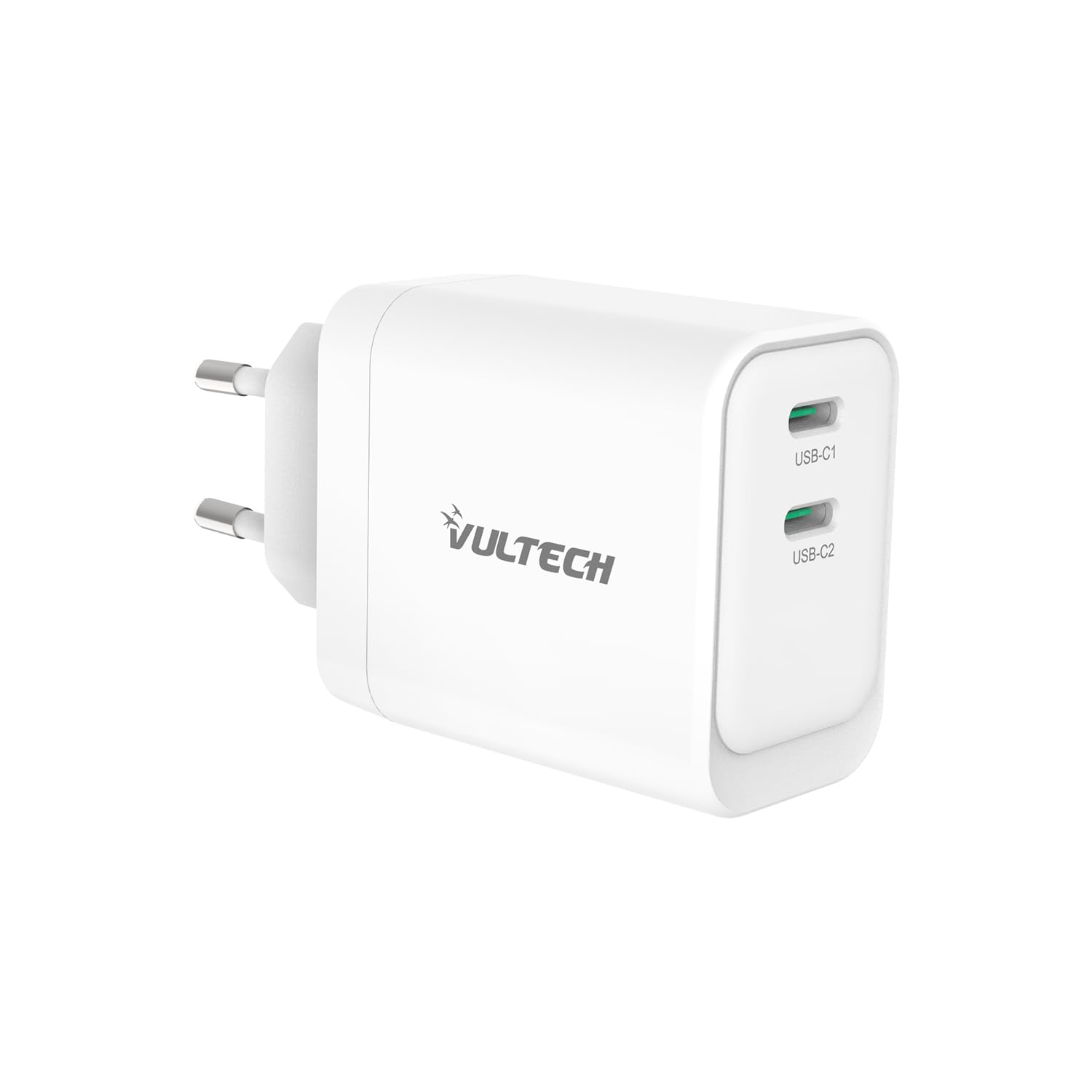 VulTech CC45-2C uniwersalna ładowarka 45 W GaN z 2 portami USB-C/Type-C PD3.0 QC3.0 PPS, kompatybilna ze smartfonami, tabletami i notebookami - biała, kompaktowa
