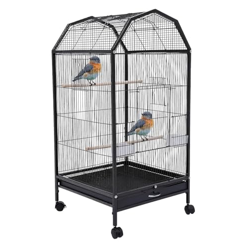 Large Bird Cage, Movable Pet Bird Flight Cages with 5 Doors, Panorama Bird Aviary Indoor with Stand 17.9x17.9x39.9, Fit for a Canary, Finch, Cockatiels, Conures, Parrot, Lovebirds