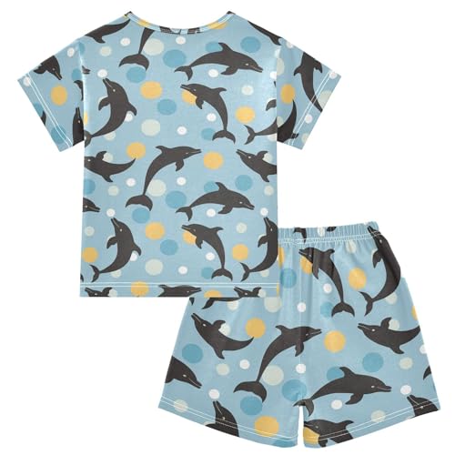 ALAZA Dolphin Silhouette Polka Dots Pajama Set Short Sleeve Sleepwear Soft Lounge Nightwear2