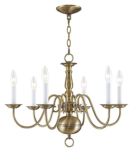 Image of Livex Lighting 5006-04 Williamsburgh 6 Light Black Chandelier, Black /Antique Brass