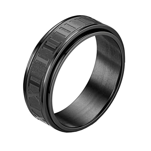 Image of PAURO Unisex Stainless Steel Roman Numerals Spin Worry Ring for Anxiety