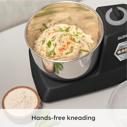 Image of Glen Automatic Electric Atta Maker Machine, 3 Litre, 650W, Dough Kneader, Dough Mixer with Large Stainless Steel Bowl with Lid, Hands-free kneading -Black (SA-3032DMBL)
