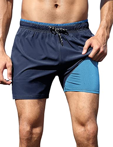 unitop Sunga masculina boxer acima do joelho secagem rápida água praia calção azul marinho 32