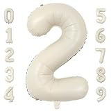 数字 バルーン 数字バルーン 【40インチ・簡単設置・選べる0~9】 風船 バルーン 数字 ナンバーバルーン バースデー 誕生日 飾り付け アルミ風船 大きい ビッグ 約90cm 記念日 カーニバル イベント お祝い 撮影 適用 ストロー付き (クリーム色-2)