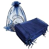 Dkrsyz 100 Pieces Gift Organza Bag Navy Blue Drawstring 4x6 Inch for Baby Shower,Christmas,First Birthday,Party Favor,Wedding,Graduation,Fathers Day Sheer Mesh Fabrics Wrap Sachet for Jewelry,Tiny Toy