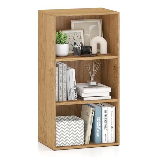 Giantex 3 Shelf Bookcase, Modern Bookshelf Cube Storage Organizer, Open Storage Cabinet Multi-Functional Home Office Bedroom Furniture Display Bookcases, Natural
