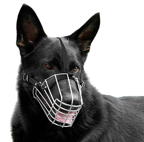 Hundemaulkorb Aus Starkem Metalldraht & Leder – Für Große Hunde Wie Schäferhund, Labrador (Größe Wählbar)