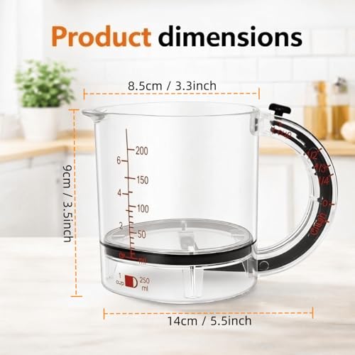 Vaso medidor ajustable 4 en 1 con raspador base miniatura 2
