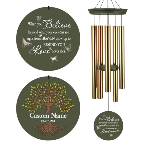 Image of Personalized 30 /36 inch Memorial Wind Chimes for Outside, Sympathy Gifts Wind Chime for Loss of Loved One, Beautiful Decor with Deep Tone, Ideal for Funeral, Remembrance & Bereavement, Produced in Texas