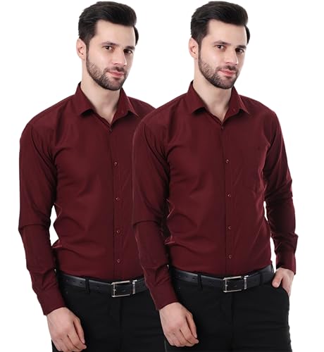 Image of XJARVIS Austin Men's Combed Cotton Shirt | Solid Plain Formal & Casual Shirt for Men | Regular Fit | Spread Collar | Full Sleeve | Office Wear Shirt with Pocket
