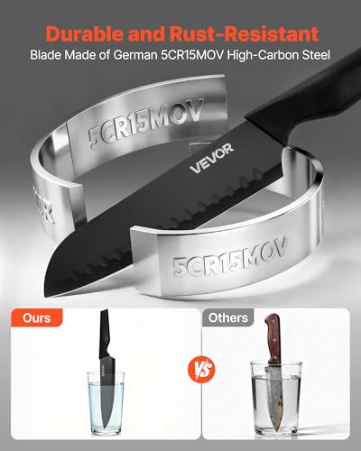 Image of VEVOR Kitchen Knife Set with Block and Sharpener, 15 Piece German High Carbon Stainless Steel Knife Set, Kitchen Cutlery with PP Ergonomic Handle, Sharpening Rod and Wooden Block, for Home Cooks