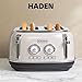 Haden Dorset 4 Slice Wide Slot Stainless Steel Toaster with Adjustable Browning Control & Non-Slip Feet, Putty & Chrome
