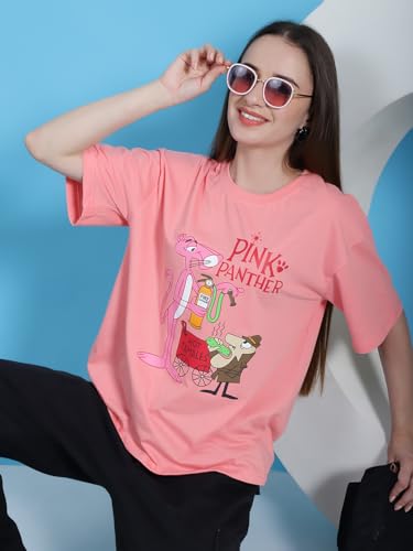 Image of Preneum Women's Cotton Cool Graphic Printed Baggy Fit Drop-Shoulder Sleeves Cotton Oversized T-Shirt