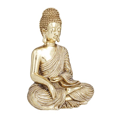 Escultura decorativa Buda de Polystone dorada 6 x 4 x 8 pulg miniatura 6