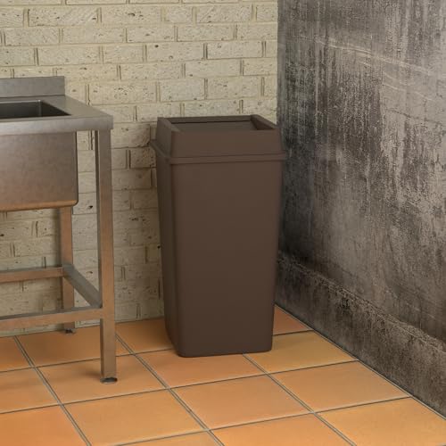 Image of Square Commercial Trash Can (Trash Can with Lid, Brown, 50 Gallon)