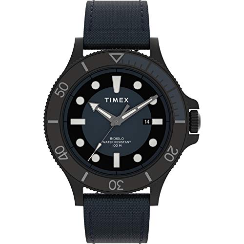 Timex Men's Allied Coastline 43mm Analog Quartz Leather Strap, Blue, 20 Casual Watch (Model: TW2U10600VQ)