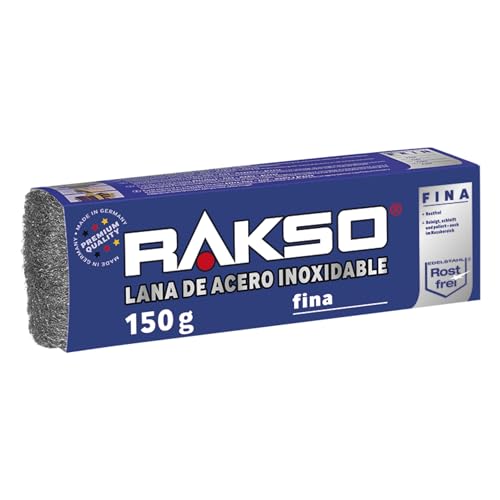 RAKSO Lana de acero inoxidable fina - 150 grammo, 1 banda, inoxidable, limpieza higiénica, limpia, lija y pule en zonas húmedas.