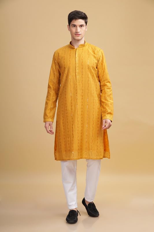 Be Active Men's Traditional Embroidered Lucknowi Design Full Sleeves Kurta || Cotton Kurta For Men || Men Kurta For Wedding || Kurta For Men (Sk0800 3 M)
