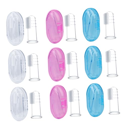 KOMBIUDA Toothbrush Finger 9pcs Brush Newborn Finger Toothbrush Oral Cleaner for Baby Teething Brush Storage Case