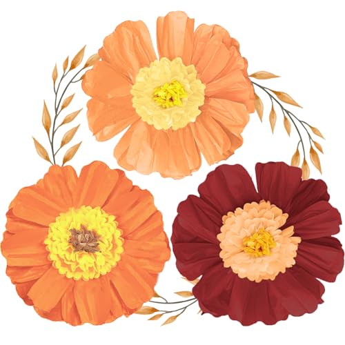 NICROHOME Decorações De Outono, 6 Peças Grandes Flores De Papel Crepom Vermelho Escuro E Laranja, Po