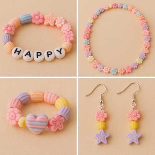 Image of ambitieux Bracelet Making Craft Kit 12 Types of Colorful 400+ pcs of Plastic Beads with Elastic-(CHN)