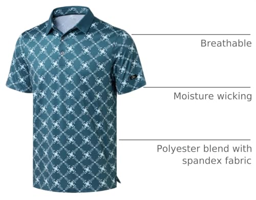 Image of Obla Mens Golf Polo Shirts Short Sleeve Dry Fit Performance Moisture Wicking Casual Print Collared Golf Shirts for Men