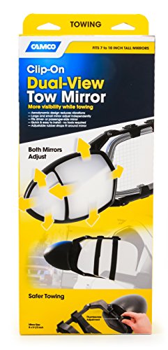 Camco Clamp-On Dual View Towing Mirror | Features 2 Independently Adjustable Mirrors And An Aerodynamic Design | Black (25653) #TOP6