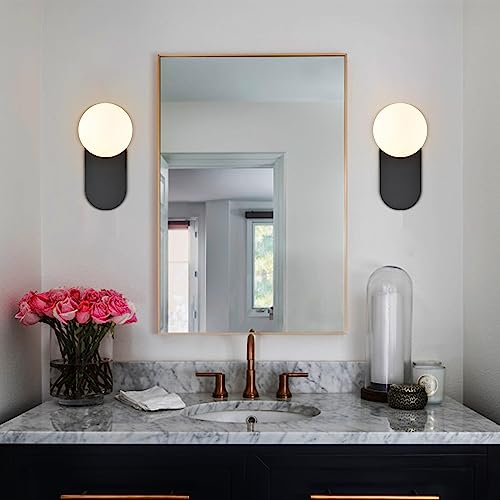 HOLKIRT Black Wall Light Fixture Mid Century Globe Wall Sconce with White Opal Glass for Living Room Bedroom Bathroom Entryway by HOLKIRT - Used condition - Image 3
