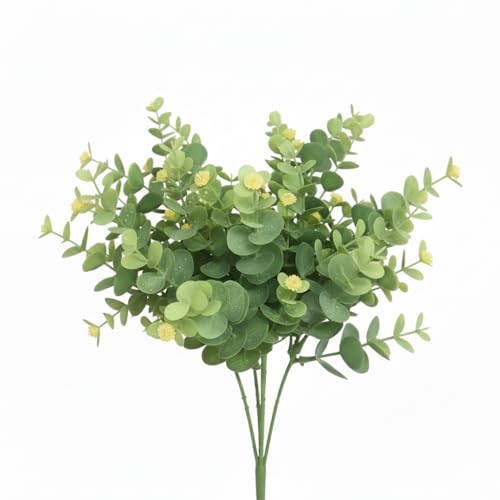Image of Artificial Eucalyptus Bouquet with Baby Breath Yellow Flowers - 6 Stems Faux Greenery Bunch, 33cm Height for Home, Office, Wedding & Party Decoration