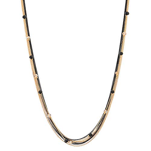 COOLSTEELANDBEYOND Black Gold Multi-Strand Long Chains Statement Necklace with Crystal Beads Charms Pendant, Dress Prom2