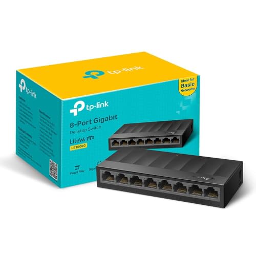 TP-Link LS1008G 8-Port Gigabit Network Switch Desktop/Wallmount Ethernet Splitter Plug and Play Power Saving Fanless design Perfect for Home/Office/Surveillance