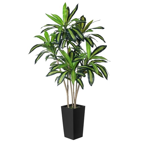 LYERSE Artificial Dracaena Tree - 5.5FT Faux Tree with Black Tall Planter -Dracaena Artificial Plant for Modern Home Office House Living Room Decor Indoor