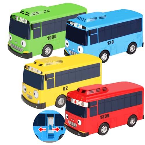 SHDIEHJFMLDH 4Pcs Mini Bus Toys,Coches de Juguetes,Metálico Tire hacia Atrás Coches,Mini Bus Coches Cars,para NiñOs PequeñOs, Juegos Educativos para NiñOs Y NiñAs, Regalo De Fiesta De CumpleañOs