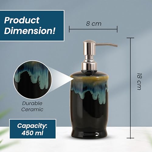 Image of AD Tech Solution Ceramic Liquid Soap Dispenser with Rust Free Pump|Handwash Shampoo Dispenser for Bathroom| Handwash Bottle for Kitchen|Soap Bath Dispenser for Bathroom. (Black, 450ML)
