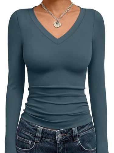 Image of Trendy Queen Womens Long Sleeve Shirts 2026 Fall Fashion Basics Crop Tops